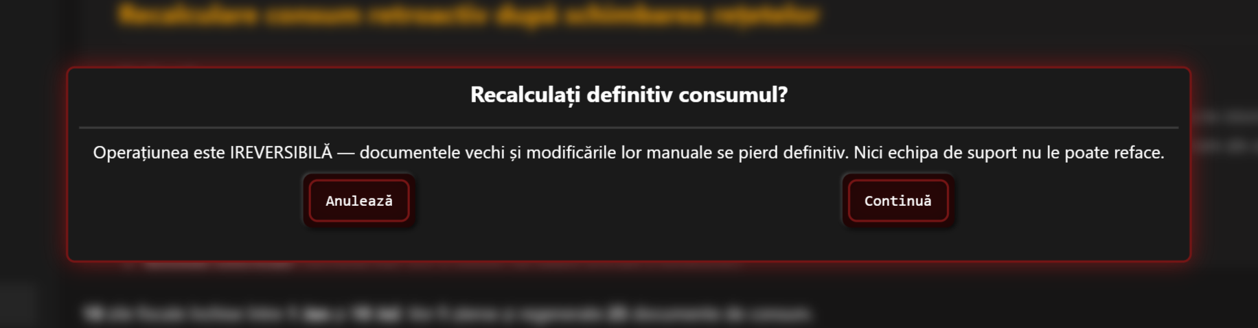 Fereastra de confirmare a recalculării