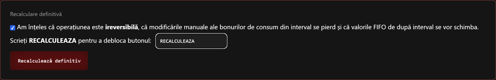 Zona de recalculare definitivă